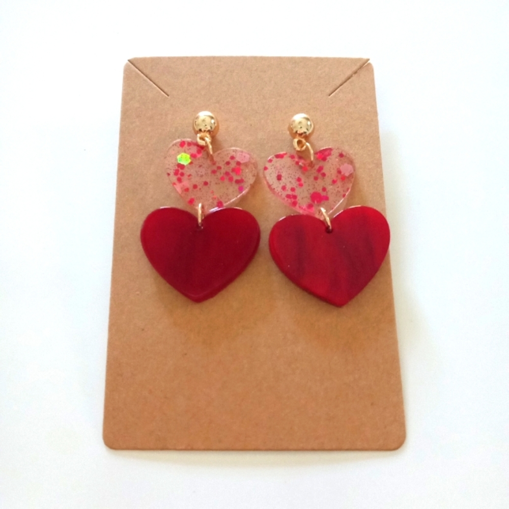 Heart-Shaped Red and Pink Earrings